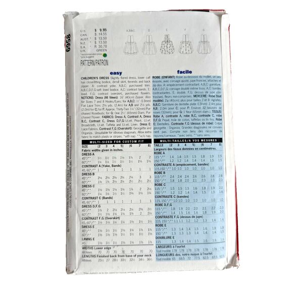 Butterick 6958 EASY Sewing Pattern Sew Easy Children's Dress Sizes 6-8 UNCUT - Picture 3 of 3